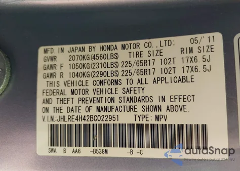 2011 Honda Cr-V Se z USA, uszkodzony, nr VIN JHLRE4H42BC022951